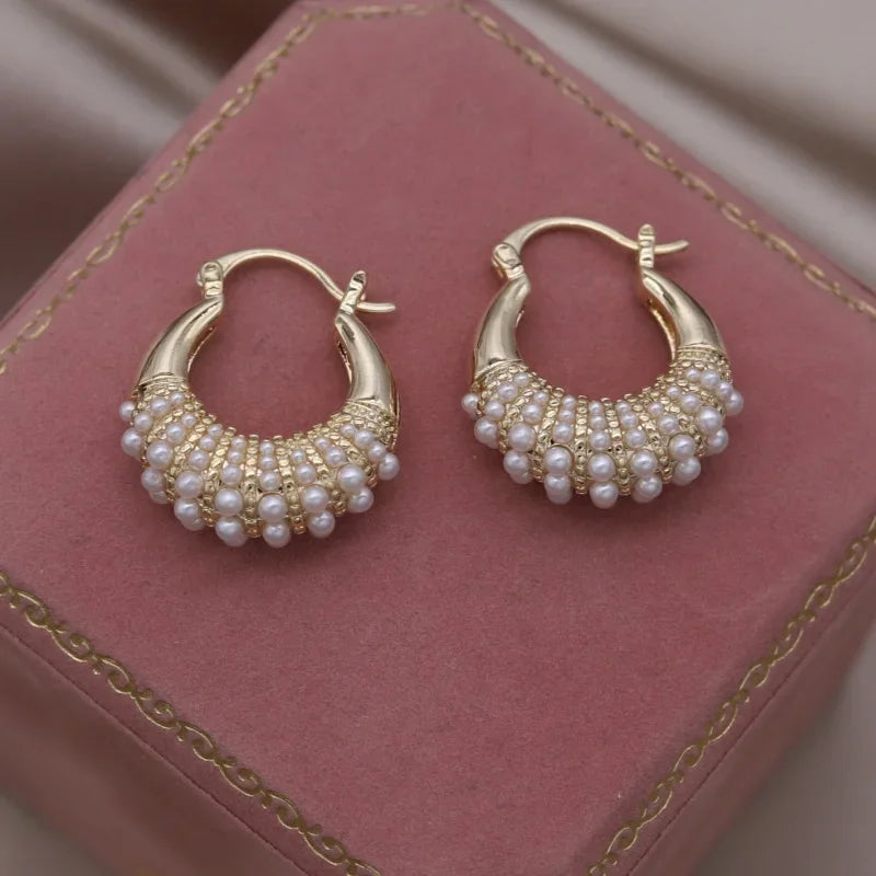 French new design fashion jewelry 14K gold plated U-shaped small pearl earrings elegant women's daily work accessories