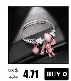 Fashion Bracelets & Bangles Stainless Steel DIY Jewelry Big Pink Bear Pendant Hearts Love Women's Bracelet Cuff Charms Pulseras