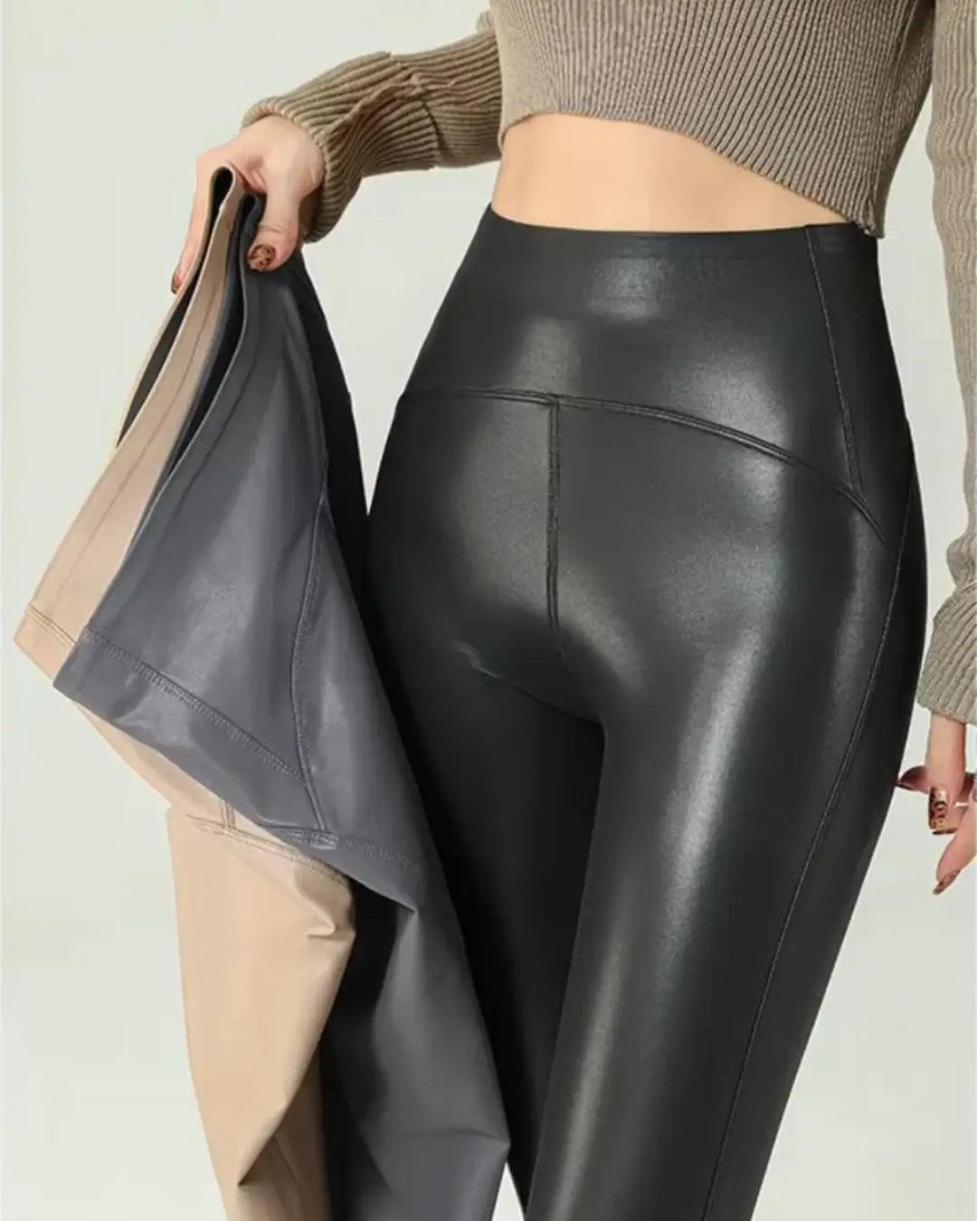 Thermora – Faux Leather Leggings with Fleece Lining