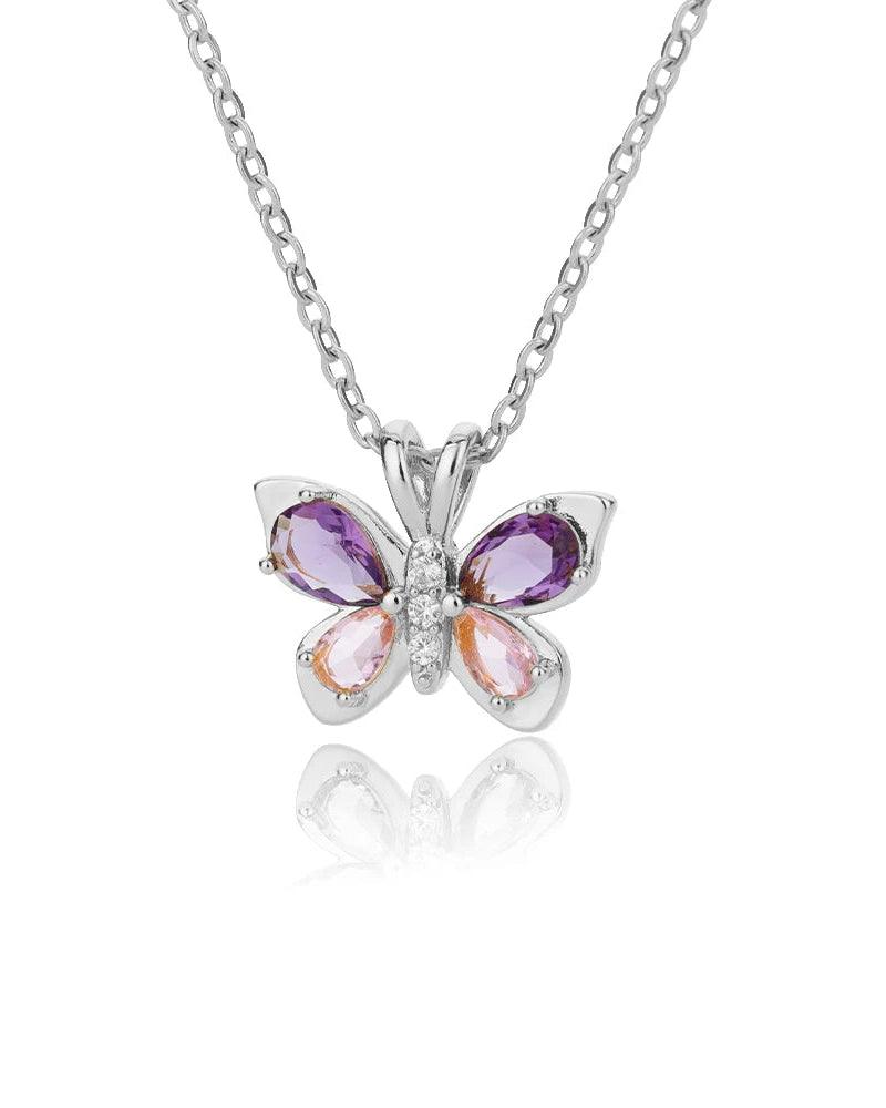 Violetta butterfly necklace with purple zircon, crafted from 316L Stainless Steel, elegant and refined jewelry for women