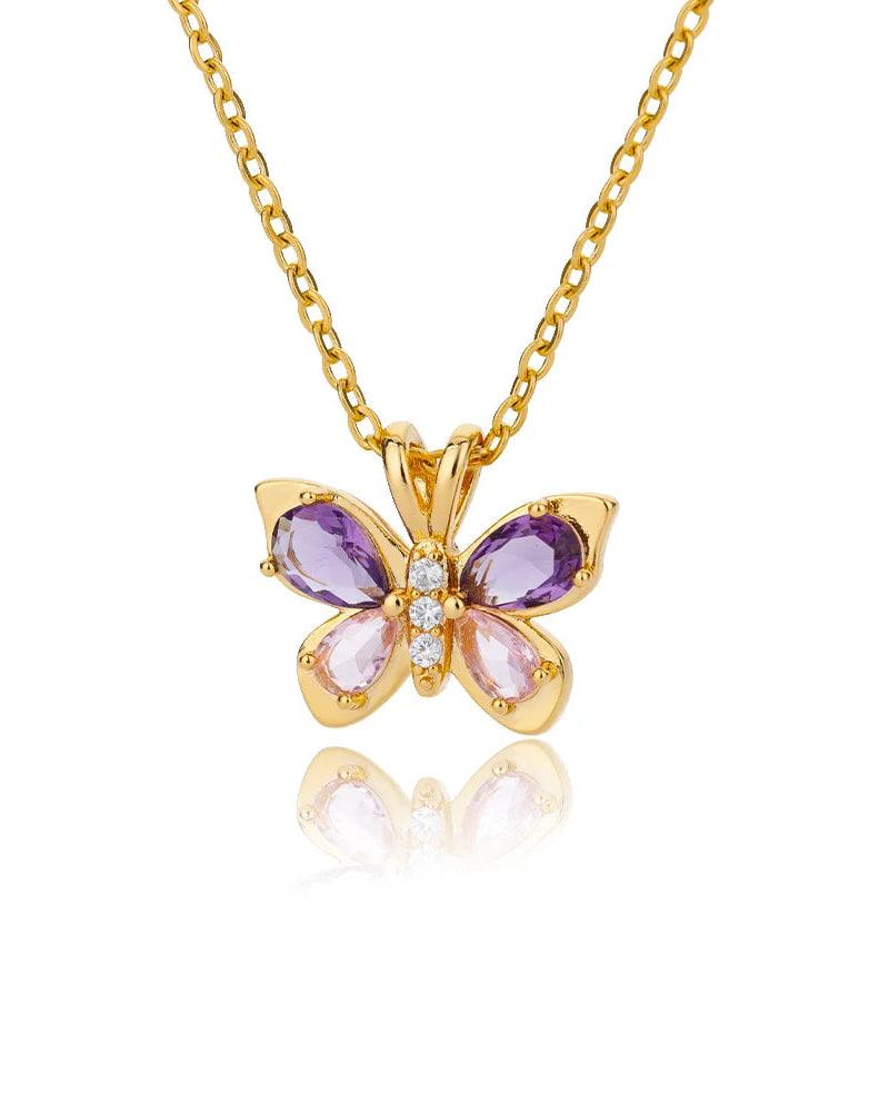 Violetta butterfly necklace with purple zircon, crafted from 316L Stainless Steel, elegant and refined jewelry for women