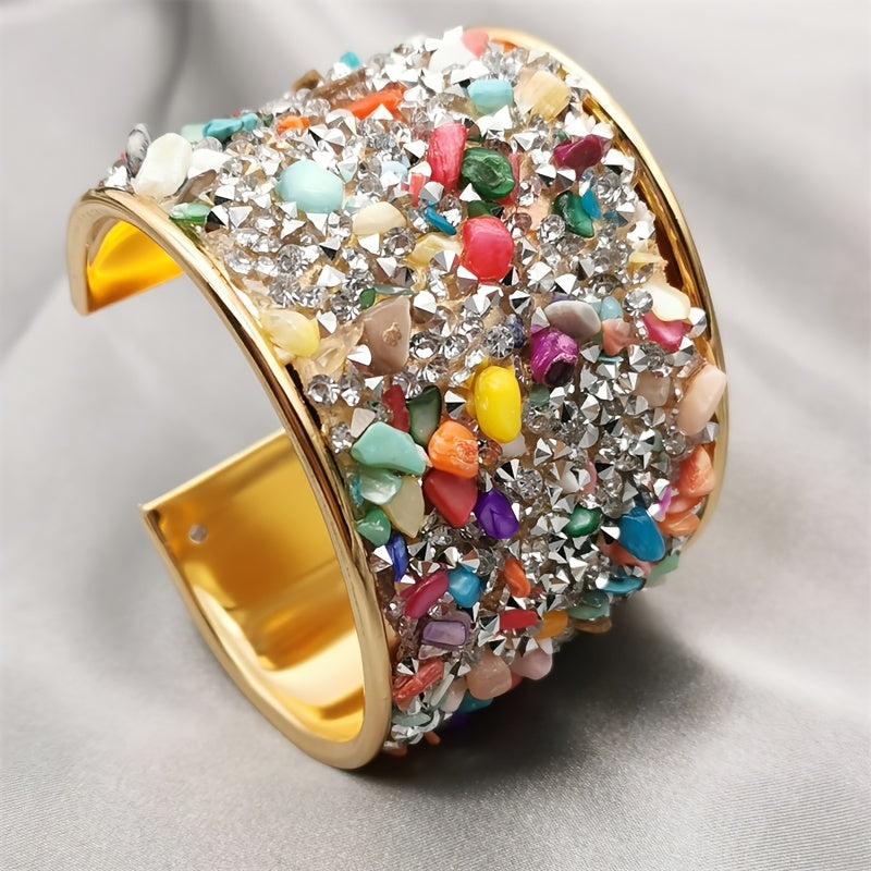 1 Pc Colorful Cuff Bangle Bracelet Inlaid Shiny Crystal Classic Rainbow Color Bangle For Women