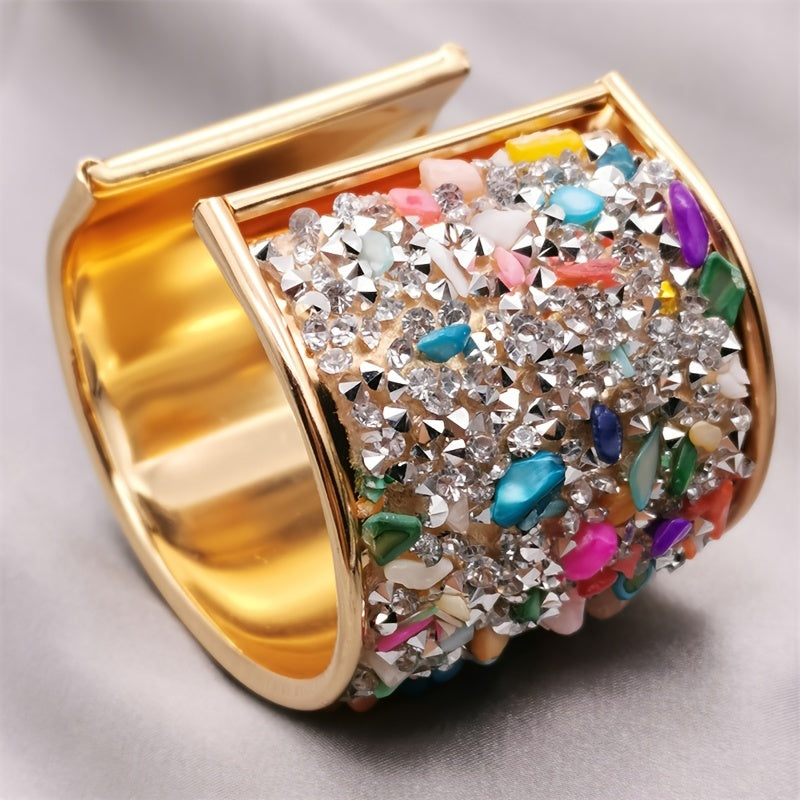 1 Pc Colorful Cuff Bangle Bracelet Inlaid Shiny Crystal Classic Rainbow Color Bangle For Women