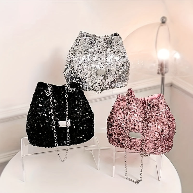 Lumière Sequin Bucket Bag –  Leather Crossbody