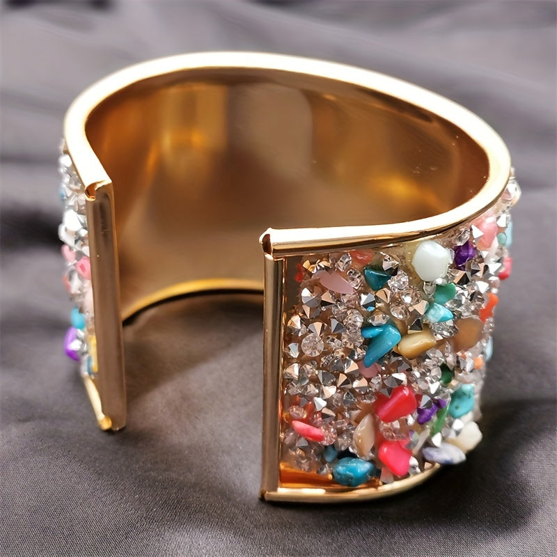 1 Pc Colorful Cuff Bangle Bracelet Inlaid Shiny Crystal Classic Rainbow Color Bangle For Women