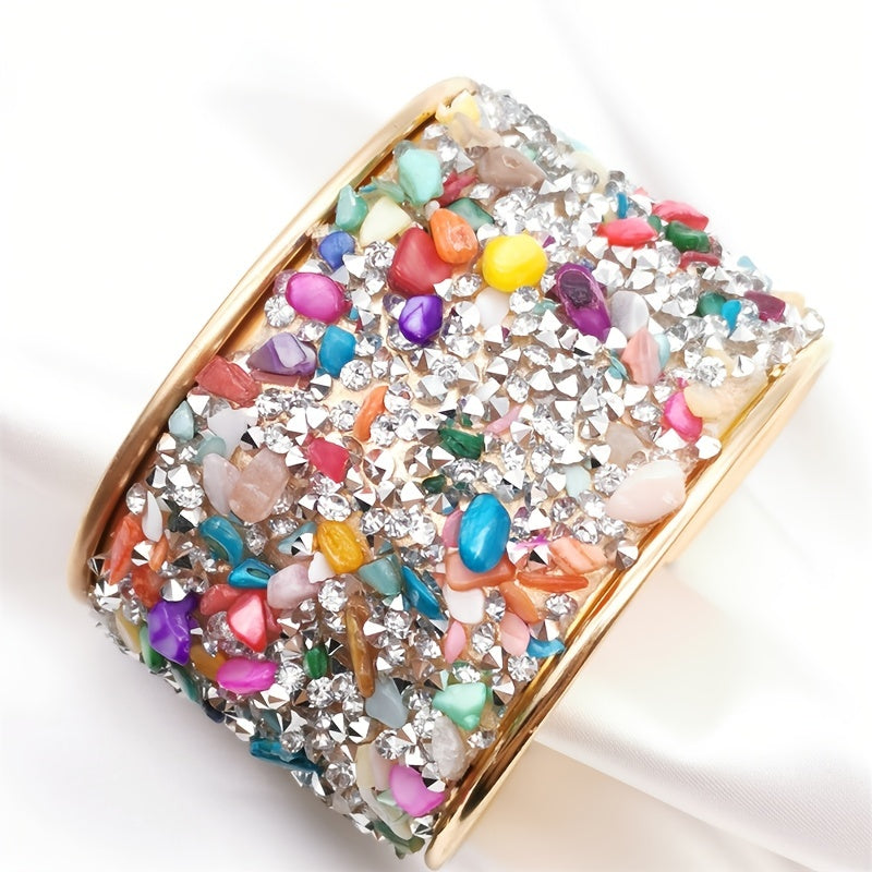 1 Pc Colorful Cuff Bangle Bracelet Inlaid Shiny Crystal Classic Rainbow Color Bangle For Women