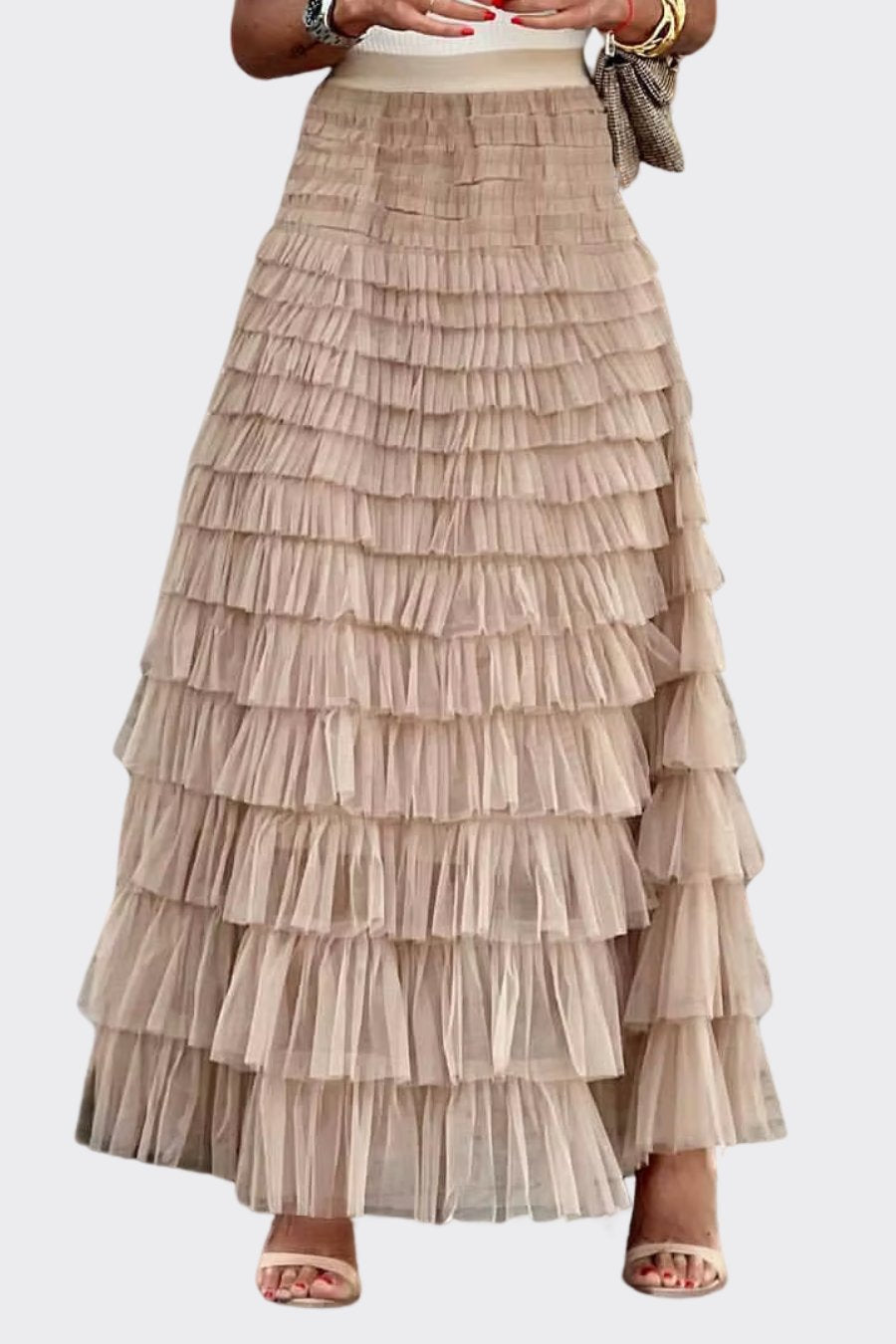Jupe Longue en Tulle pour Femme Beige