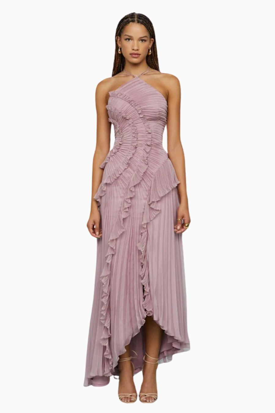 Robe longue plissée lilas élégante asymétrique